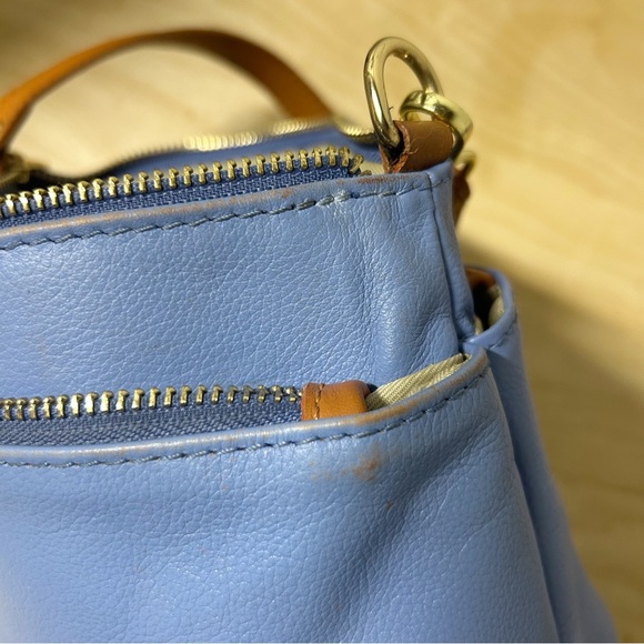 Divina Firenze Blue Genuine Italian Leather Shoulder Bag 3 Zip Compartments - Picture 12 of 12